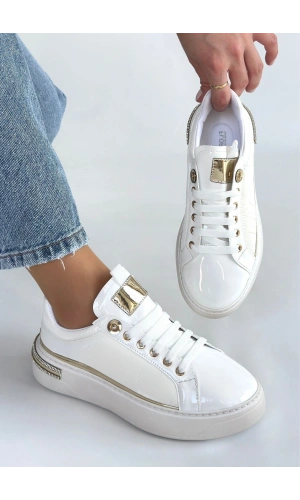 Hley Beyaz Rugan Paraşüt Detaylı Bağcıklı Spor Ayakkabı