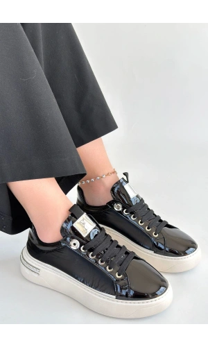 Hley Siyah Rugan Paraşüt Detaylı Bağcıklı Spor Ayakkabı