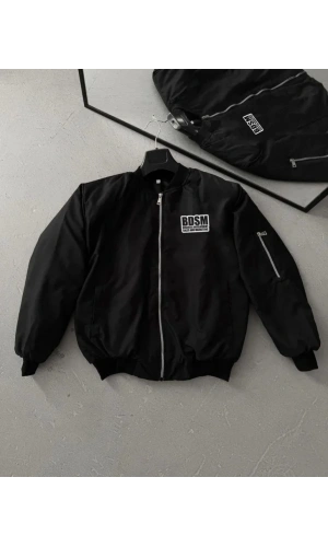 İçi Kapitone Astarlı Tam Kalıp Baskılı Bomber Ceket - Siyah