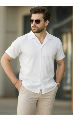 İki İplik Kumaş  Gömlek - Beyaz