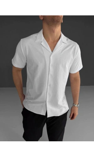 İki İplik Kumaş  Gömlek - Beyaz