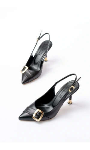 İNF-1151 Siyah Günlük Arkası Açık Topuklu Bayan Ayakkabı