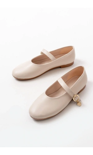 İNF-324 Bej Baretli Tokalı Günlük Kadın Babet