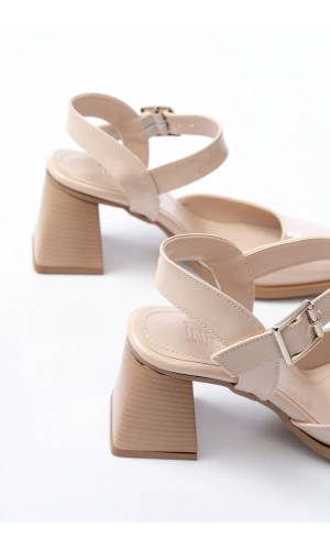 İNF-40450 Bej Rugan Günlük Arkası Açık Topuklu Bayan Ayakkabı