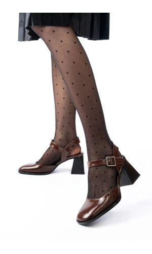 İNF-40450 Kahve Rugan Günlük Arkası Açık Topuklu Bayan Ayakkabı