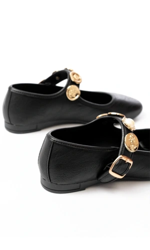 İNF-6363 Siyah Baret Tokalı Günlük Bayan Ayakkabı