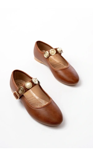 İNF-6363  Taba Baret Tokalı Günlük Bayan Ayakkabı