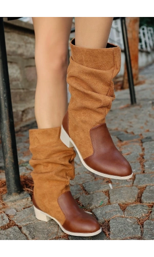 Jolin Taba Cilt Süet Detaylı Çizme