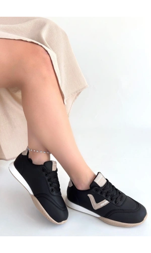Jowen Siyah Cilt Bej Detaylı Bağcıklı Spor Ayakkabı