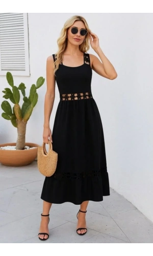 Kadın Askılı Dantel Detaylı Kiloş Janjan Krep Elbise