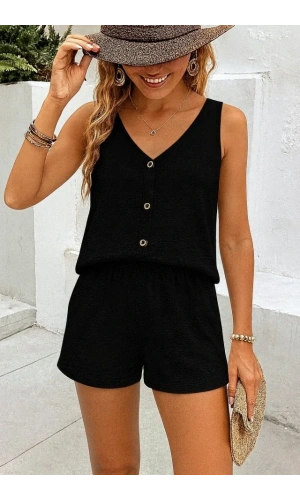 Kadın Askılı Kolsuz V Yakalı önden Düğmeli Bürümcük Bluz Ve Short Ikili Takım