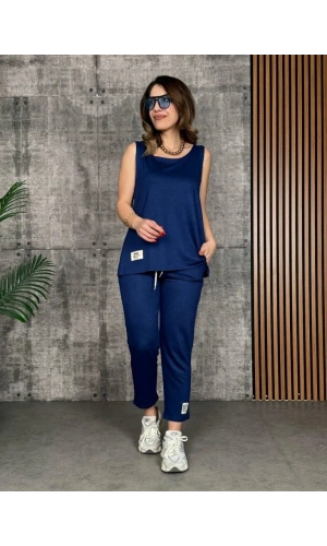 Kadın Askılı Yuvarlak Yaka Viskon Iki Iplik Bluz Ve Eşofman Altı Ikili Takım