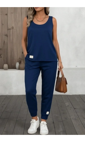 Kadın Askılı Yuvarlak Yaka Viskon Iki Iplik Bluz Ve Eşofman Altı Ikili Takım