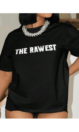 Kadın Baskılı Oversize T-shirt - Siyah