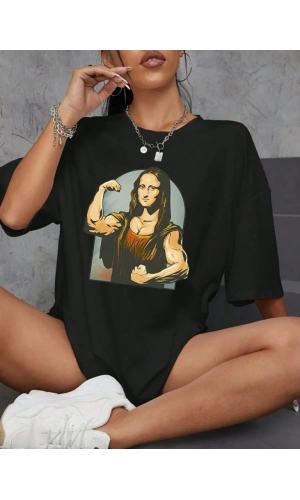 Kadın Baskılı Oversize T-shirt - Siyah