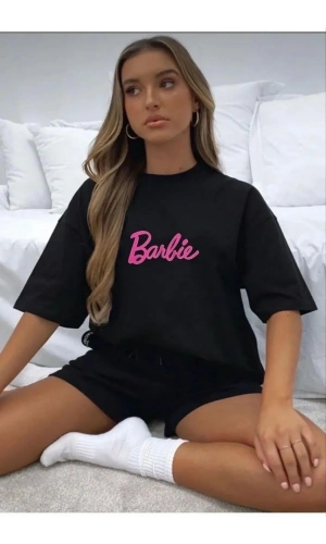 Kadın Baskılı Oversize T-shirt - Siyah