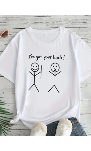 Kadın Beyaz Ive Got Your Back Grafik Tişört - Eğlenceli Çubuk Tasarımlı Oversize Günlük Kısa Kollu Tişört, Polyester Örgü, Yuvarlak Yaka, İlkbahar ve Yaz için Mükemmel, Günlük Giyim Tişört | Eğlenceli Tasarım | Polyester Kumaş - Beyaz