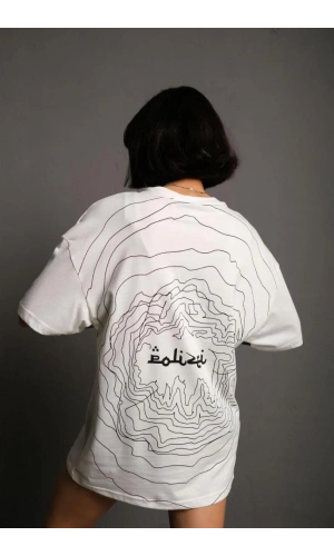 Kadın Bisiklet Yakalı Sırt Baskılı Oversize T-Shirt - Beyaz