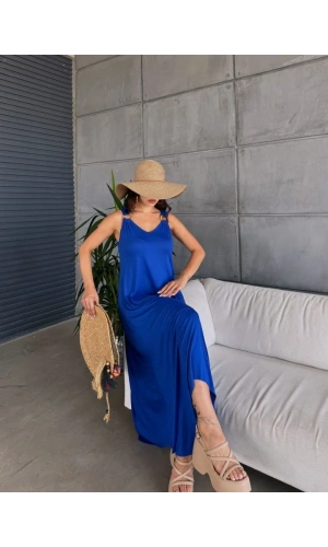 Kadın çan Dokuma Kumaş V Yaka Asimetrik Kesim Elbise