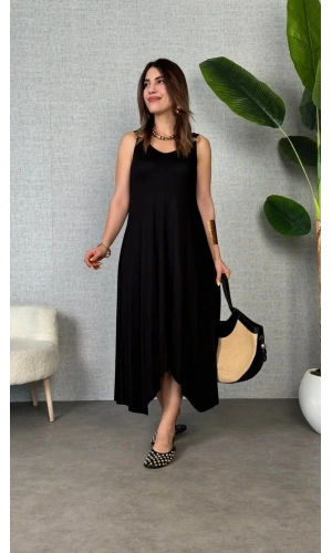 Kadın çan Dokuma Kumaş V Yaka Asimetrik Kesim Elbise