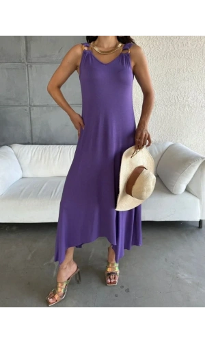 Kadın çan Dokuma Kumaş V Yaka Asimetrik Kesim Elbise