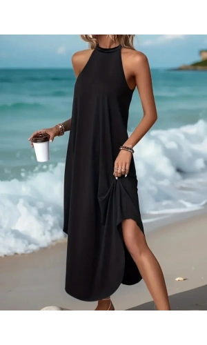 Kadın Daire Yakalı Reglan Kol Viskon Elbise