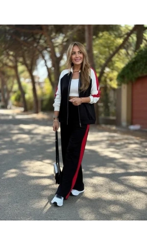 Kadın Hakim Yaka şerit Detay Hırka Ve Bol Paça Pantolon Ikili Takım