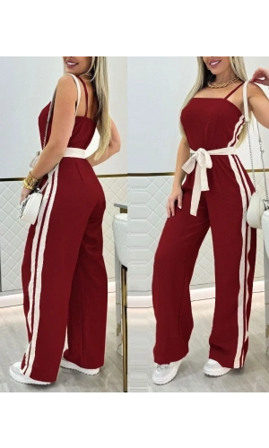 Kadın Ip Askılı Straplez Belden Kuşaklı Viskon Iki Iplik Tulum