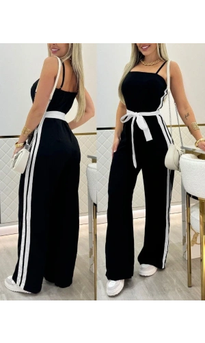 Kadın Ip Askılı Straplez Belden Kuşaklı Viskon Iki Iplik Tulum