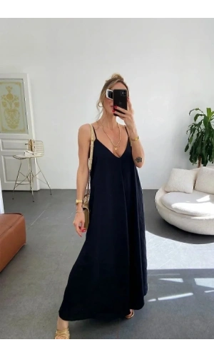 Kadın Ip Askılı V Yakalı Uzun Aerobin Elbise