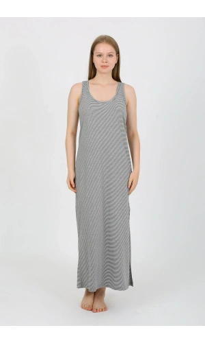 Kadın Kalın Askılı Yırtmaçlı Uzun Gri Gecelik 90110