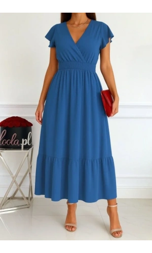 Kadın Kısa Kelebek Kollu Kruvaze Yakalı Beli Lastikli Aerobin Elbise