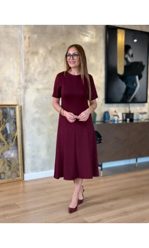 Kadın Kısa Kollu Bisiklet Yaka Midi Viskon Iki Iplik Elbise