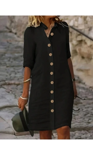 Kadın Kısa Kollu Hakim Yaka önden Düğmeli Kısa Müslim Elbise