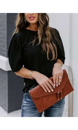 Kadın Kısa Kollu Pileli Balın Kol Bürümcük Bluz