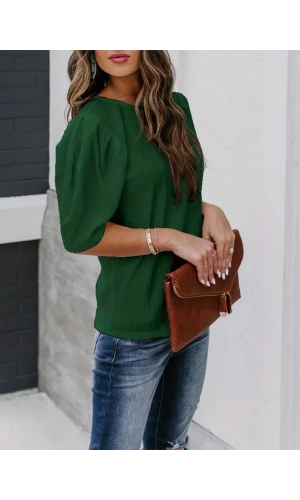 Kadın Kısa Kollu Pileli Balın Kol Bürümcük Bluz