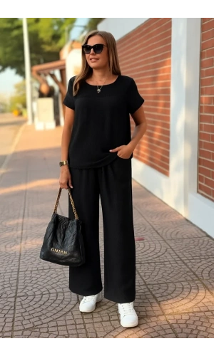 Kadın Kısa Kollu Yakası Açık Aerobin Bluz Ve Pantolon Ikili Takım