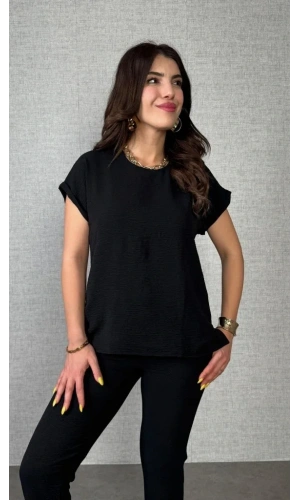 Kadın Kısa Kollu Yuvarlak Yaka Aerobin Bluz Ve Pantolon Ikili Takım