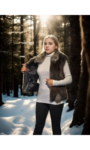 Kadın Kolsuz Fermuarlı Yelek - Kahve