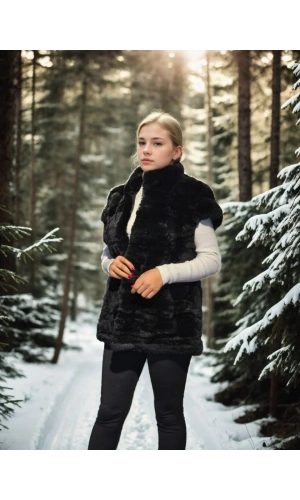 Kadın Kolsuz Hakiki Kürk - Siyah