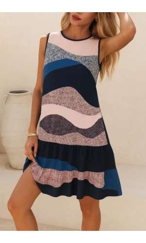 Kadın Kolsuz Sırttan Bağlamalı Fırfırlı Leopar Desenli Dalgıç Elbise