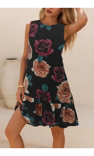 Kadın Kolsuz Sırttan Bağlamalı Fırfırlı Leopar Desenli Süprem Elbise