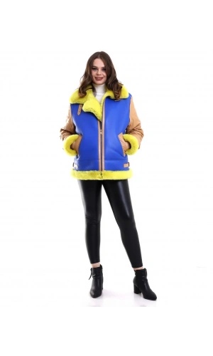 Kadın Koyun Derisi Pilot Hakiki Kürk - Sarı