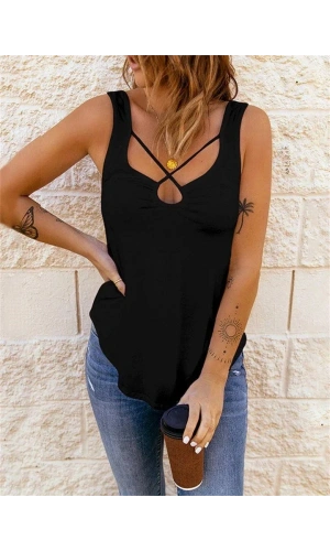 Kadın önden çapraz Detay şerit Askılı Viskon Bluz