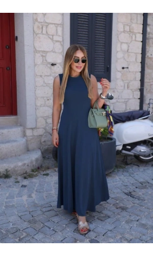 Kadın Sıfır Kollu Bisiklet Yaka Viskon Elbise