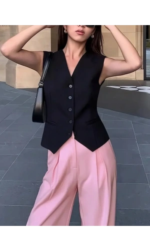 Kadın Sıfır Kollu önden Düğmeli Atlas Yelek