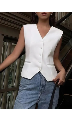 Kadın Sıfır Kollu önden Düğmeli Atlas Yelek