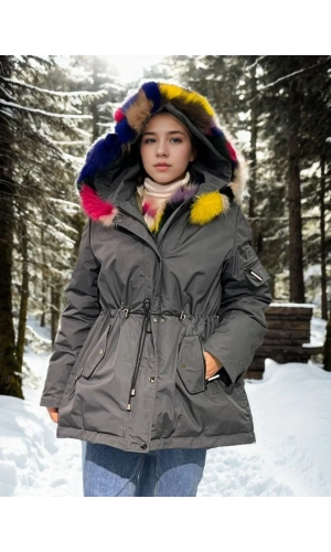 Kadın Su Geçirmez Kapüşonlu Mont - Füme