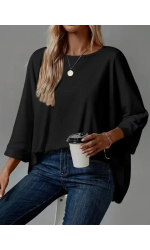 Kadın Truvakar Kollu Bisiklet Yaka Viskon Bluz