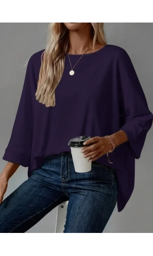 Kadın Truvakar Kollu Bisiklet Yaka Viskon Bluz